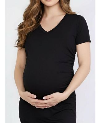 Women's V-Neck Short Sleeve Side Ruched Bodycon Mini Dress