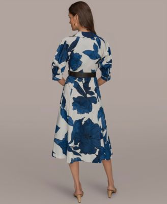 Women's Floral Belted A-Line Shirt Dress