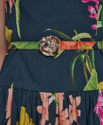 Women's Boat-Neck Belted Sleeveless Dress