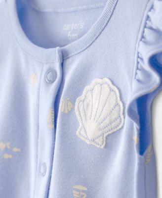 Baby Girls' Shell Print Flutter-Sleeve Romper