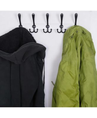 Heavy Duty 5-Tri Hook Wall Rack for Coats, Hats, Towels