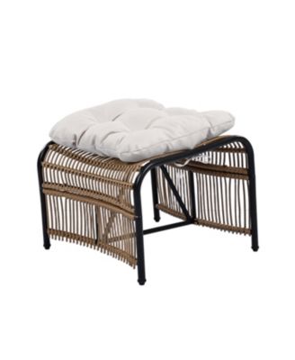 3 Piece Black Natural Beige Wicker Outdoor Patio Furniture Set with Lounge Chair Side Table Ottoman and Cushions for Garden Deck Porch