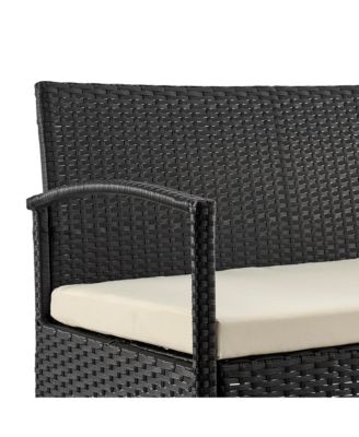 4 Piece Black and Cream Outdoor Conversation Patio Set with 2 Armchairs 1 Loveseat and Tempered Glass Coffee Table for Backyard Porch Garden