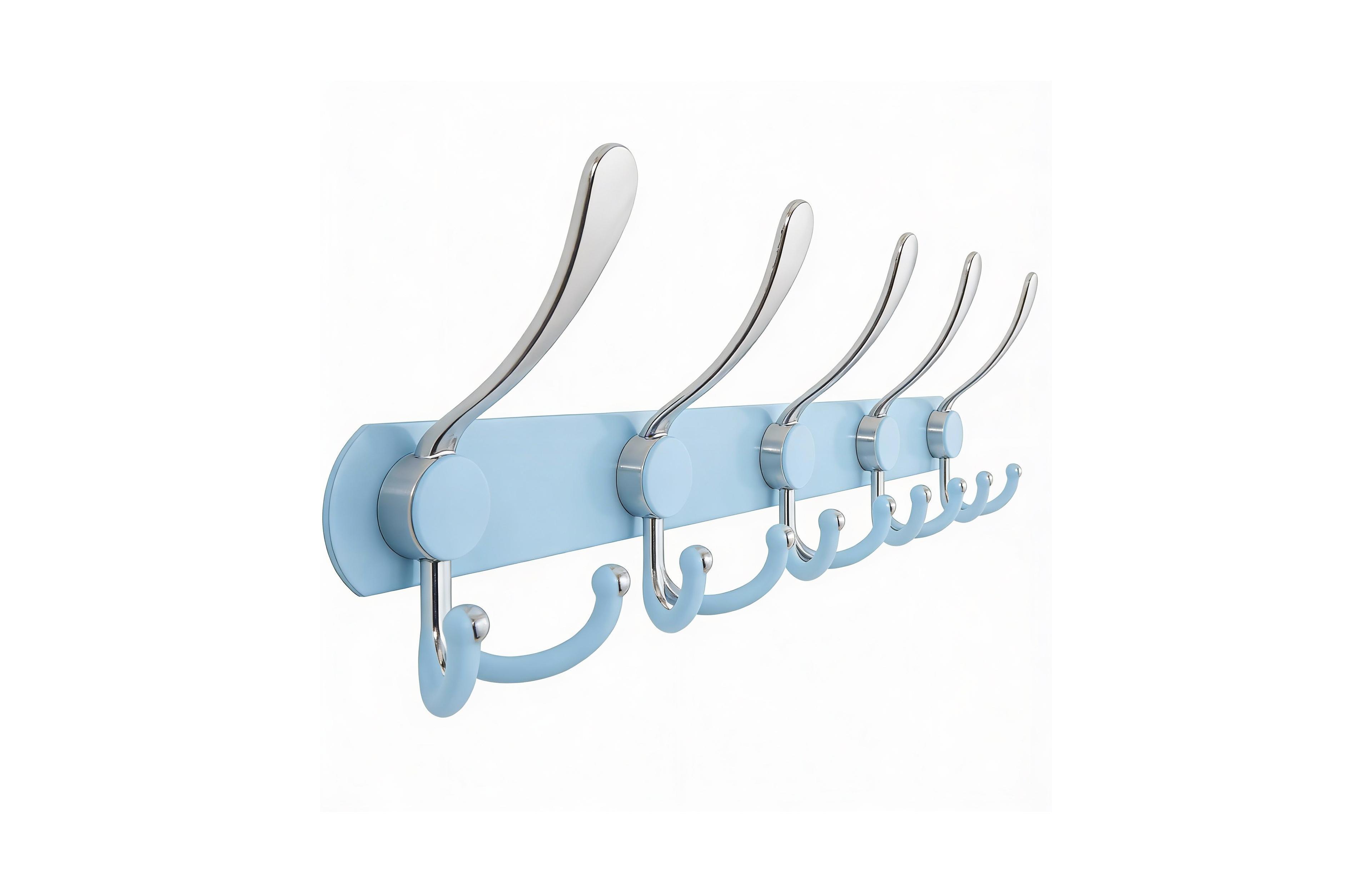 Yigii Durable Stainless Steel 5-Tri Hook Wall Rack for Hats, Coats, Towels, Blue