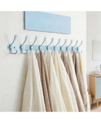 Heavy Duty 38" Blue Coat Rack with 10 Tri-hooks for Mudroom