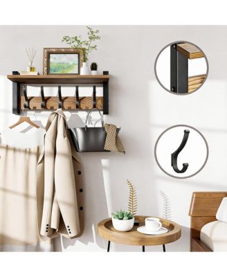5-Hook Wall Coat Rack with Shelf, 55lbs Capacity, Space Saving, DIY Install