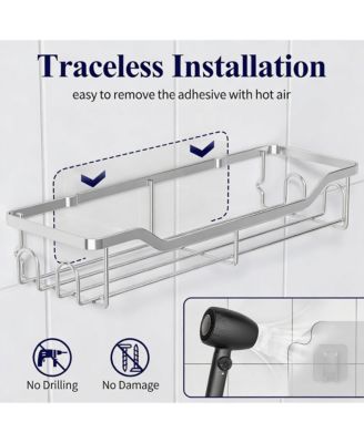 Stainless Steel Adhesive Shower Caddy, 2-Pack, Rustproof, 8 Hooks, No Drill