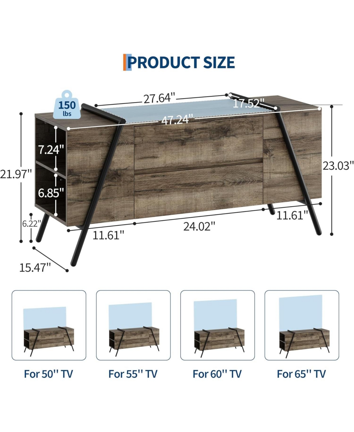 gaomon Tv Stand for 60/55/50/45 Inch Tv, 47" Mid Century Modern Entertainment Center for Living Room, Bedroom