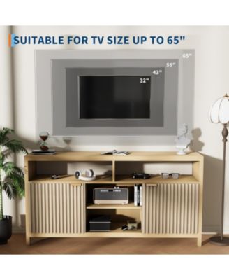 Fluted TV Stand for 65 in TV, Mid Century Modern Entertainment Enter with Storage, for Living Room/Bedroom