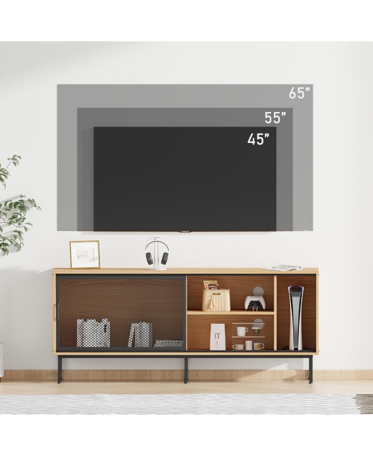 gaomon Modern Farmhouse Tv Stand with Sliding Mesh Doors, 63" Wood Entertainment Center for 65 Inch Tv