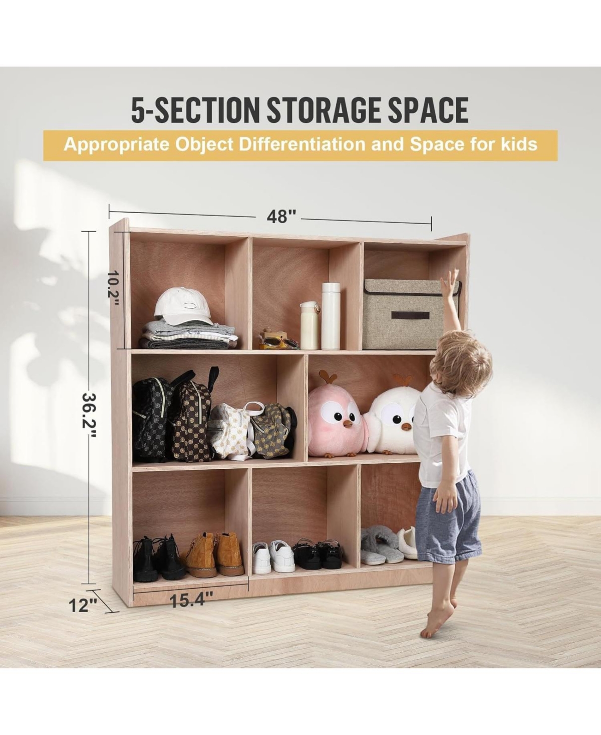 Gaomon 8-Section Classroom Storage Locker with Easy-to-Clean Surface, 4 Casters and 2 Compartments for Home or School