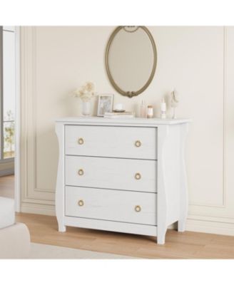 3 Drawer Dresser, Modern Dresser for Bedroom, White Chest of Drawer with Black Metal Ring Pull Handles, Wooden Storage Cabinet for Living Room