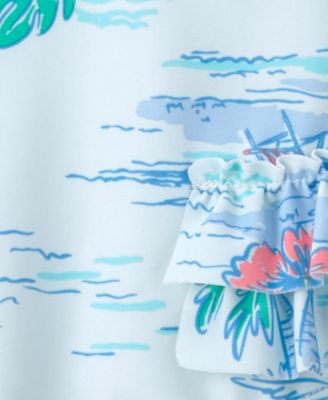 Baby Girls' One-Piece Tropical Beach Long-Sleeve Rashguard Swimsuit