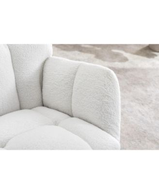 Ivory Teddy Fabric Nursery Rocking Glider Chair with Wooden Frame Metal Base Rocking Legs 250 LBS Capacity for Living Room Bedroom