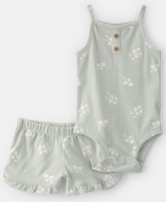 Baby Girls' Floral Sleeveless Bodysuit & Shorts, 2-Piece Set