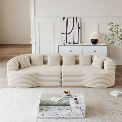 106.3" Luxury Corduroy Sofa 4-Seater with 6 Cushions, Curved Sectional Sofa