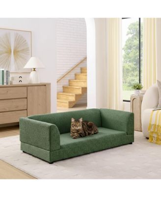 Oversized Pet Sofa for Medium/Large Dogs, Olive Green, 56.5"26"17" - Backrest, Armrests, Soft Cushion