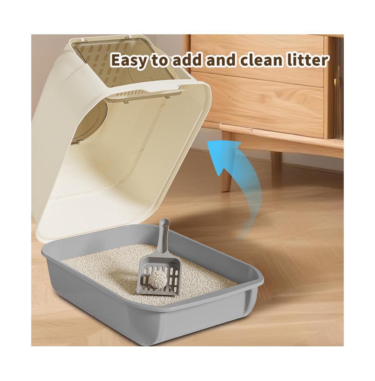 Aostirmotor Double-Door Cat Litter Box, Easy In & Out – Grey