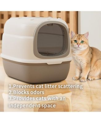 Beetle-Inspired Enclosed Cat Litter Box, Grey