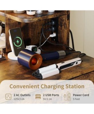 2-Drawer 6-Shelf Vanity Desk, Lighted Mirror Makeup Table for Bedroom