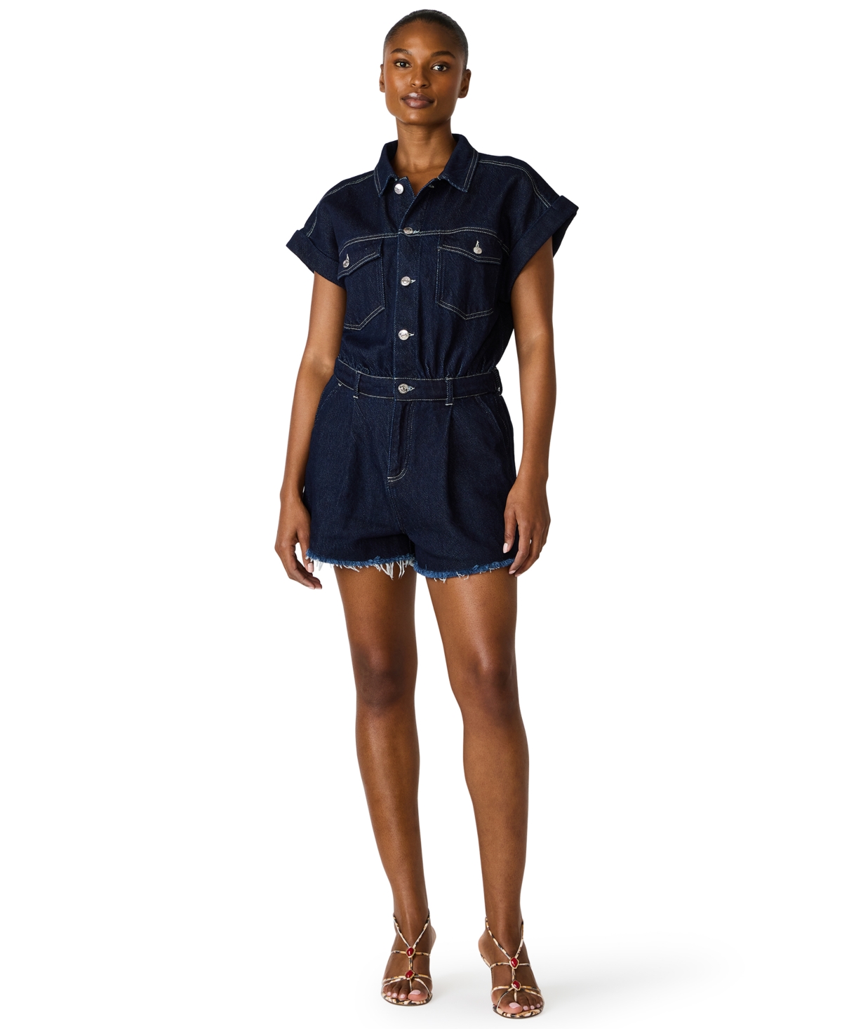Steve Madden Women's Calliope Collared Short-Sleeve Romper - Dover Wash