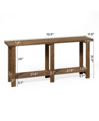 Solid Wood Console Table, 70.9-Inch Extra Long Wooden Sofa Table Behind Couch, Natural Brown