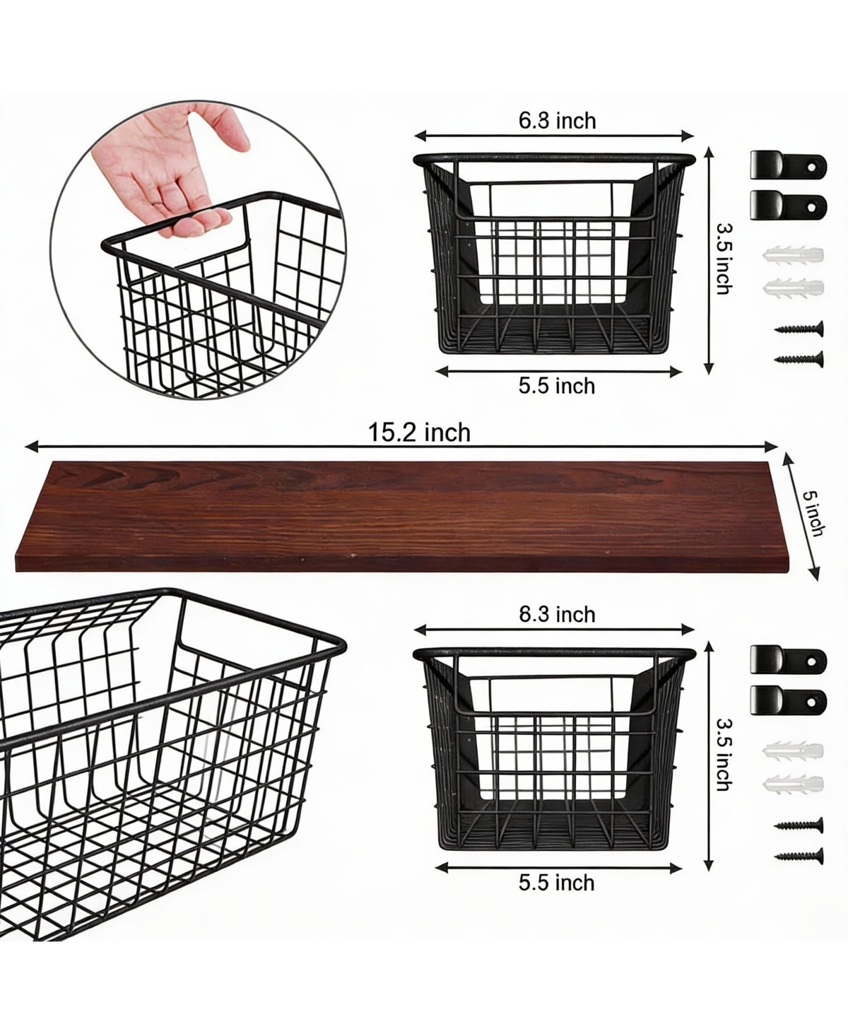 Yigii 4-Pack Metal Wire Wall Basket with Handles for Kitchen, Bathroom, Entryway