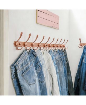 Heavy Duty 38" Long 10-Tri Hooks Coat Rack, Anti-Tear & Anti-Slide
