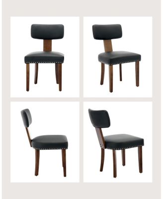 Set of 2 Leather Upholstered Dining Chairs, Curved Backrest Seating for Kitchen & Dining Room