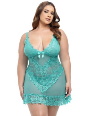 Women's Valentine Soft Cup Ruffle Hem Lace Babydoll