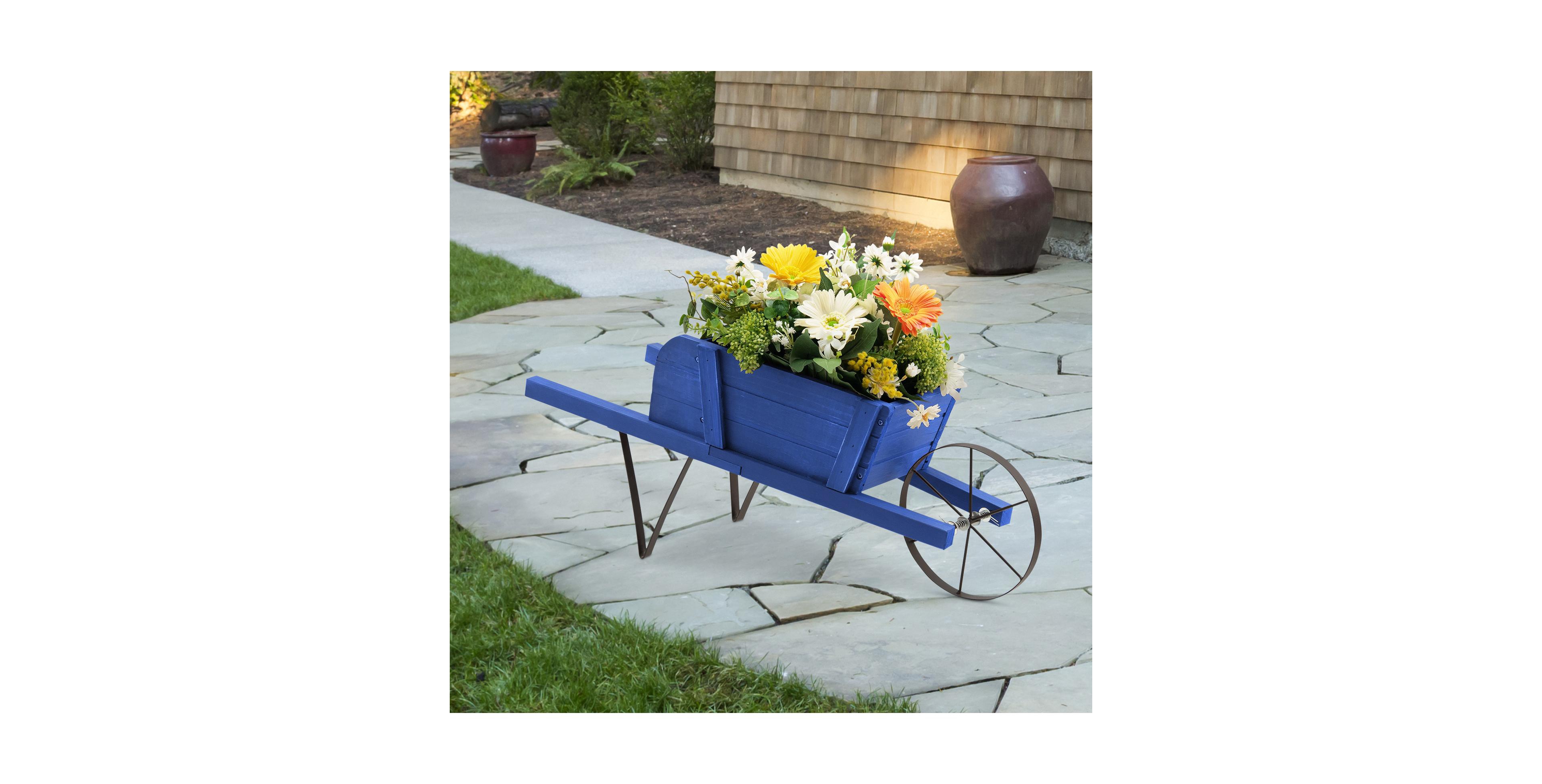 Costway Wooden Wagon Planter Decorative Indoor/Outdoor Rustic Flower Cart with Wheel