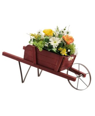 Wooden Wagon Planter Decorative Indoor/Outdoor Rustic Flower Cart with Wheel