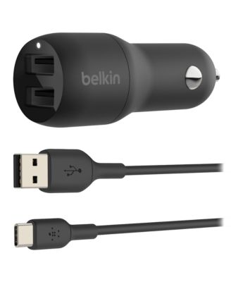 BoostCharge Dual USB-A Car Charger 24W and USB-A to USB-C Cable