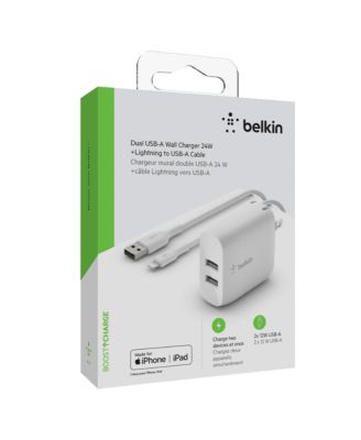 BoostCharge Dual USB-A Wall Charger 24W with USB-A to Apple Lightning Cable