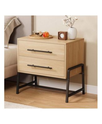 1PC Farmhouse Drawer Nightstand, Metal Legs Storage Bedside Table Sofa Side Organizer for Living Room