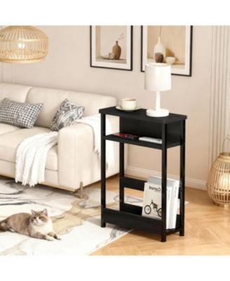 Slim Side Table Nightstand with Storage Shelf & Magazine Rack for Small Spaces