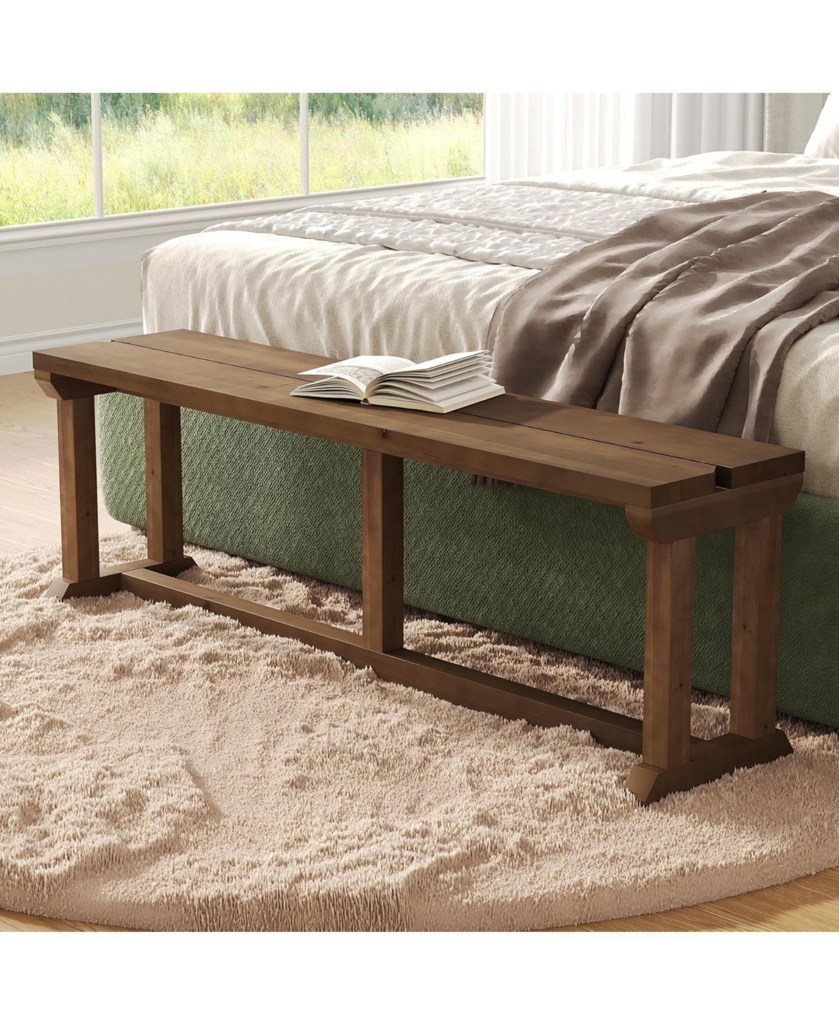 Tribesigns 59" Farmhouse Entryway Bench, Bed Seat