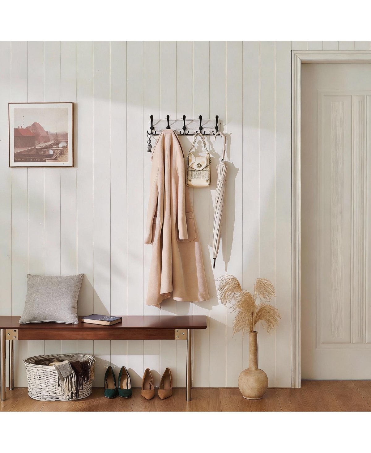 Yigii Farmhouse Rustic Wall Coat Rack 5 Hooks Heavy Duty