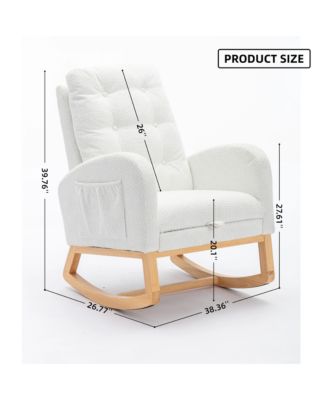 High Back Accent Rocking Chair with Footrest Rubber Wood Legs Side Storage Pocket for Bedroom Living Room Nursery