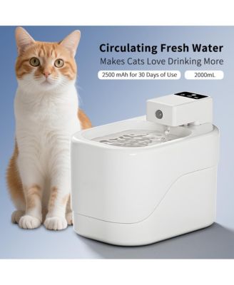 Smart Sensor Pet Water Fountain, 2000ml/68oz Automatic Dispenser for Cats & Dogs, White