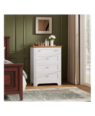 White 4-Drawer LED Nightstand Dresser, Visible Glass Top Bedside Cabinet with Night Light for Bedroom