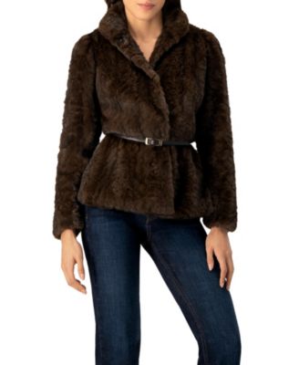 Women's Plush Belted Fake Fur Coat