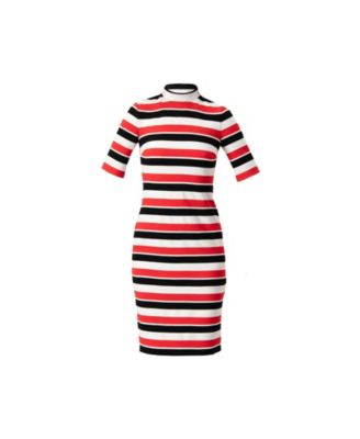 Women's Striped Fitted Midi Dress