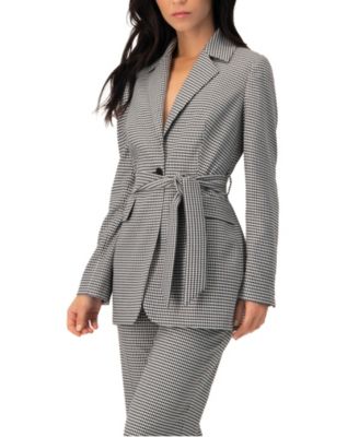 Women's Tailored Houndstooth Blazer with Belt