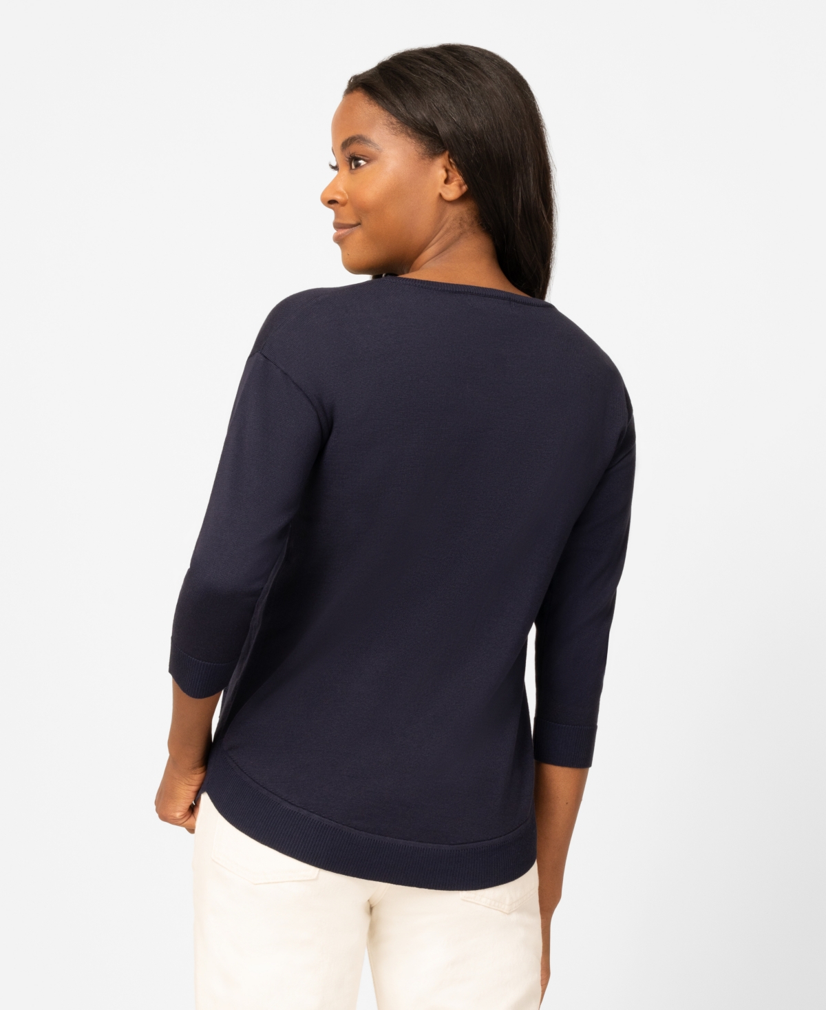Melissa Paige Petite Anchor Textured Hi-Low Boat Neck Sweater