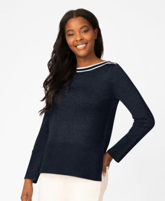 Petite Button Shoulder Boat Neck Sweater