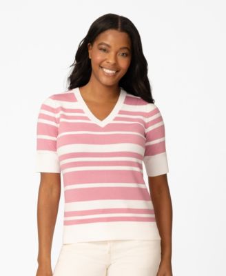Petite Textured Stripe V-Neck Sweater