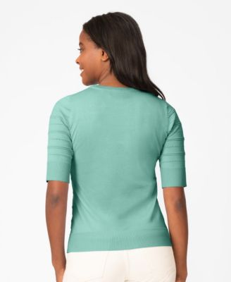 Petite Ottoman Stitch Elbow-Sleeve Crewneck Sweater