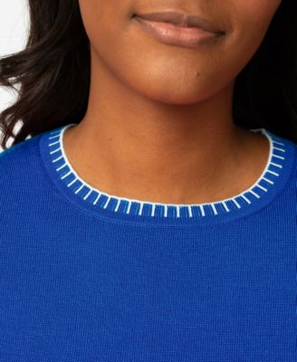 Petite Whip Stitch Elbow-Sleeve Crewneck Sweater