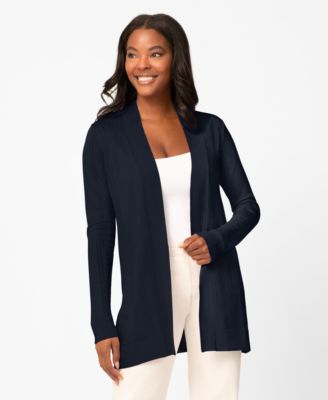 Petite Pointelle Open-Front Long Cardigan